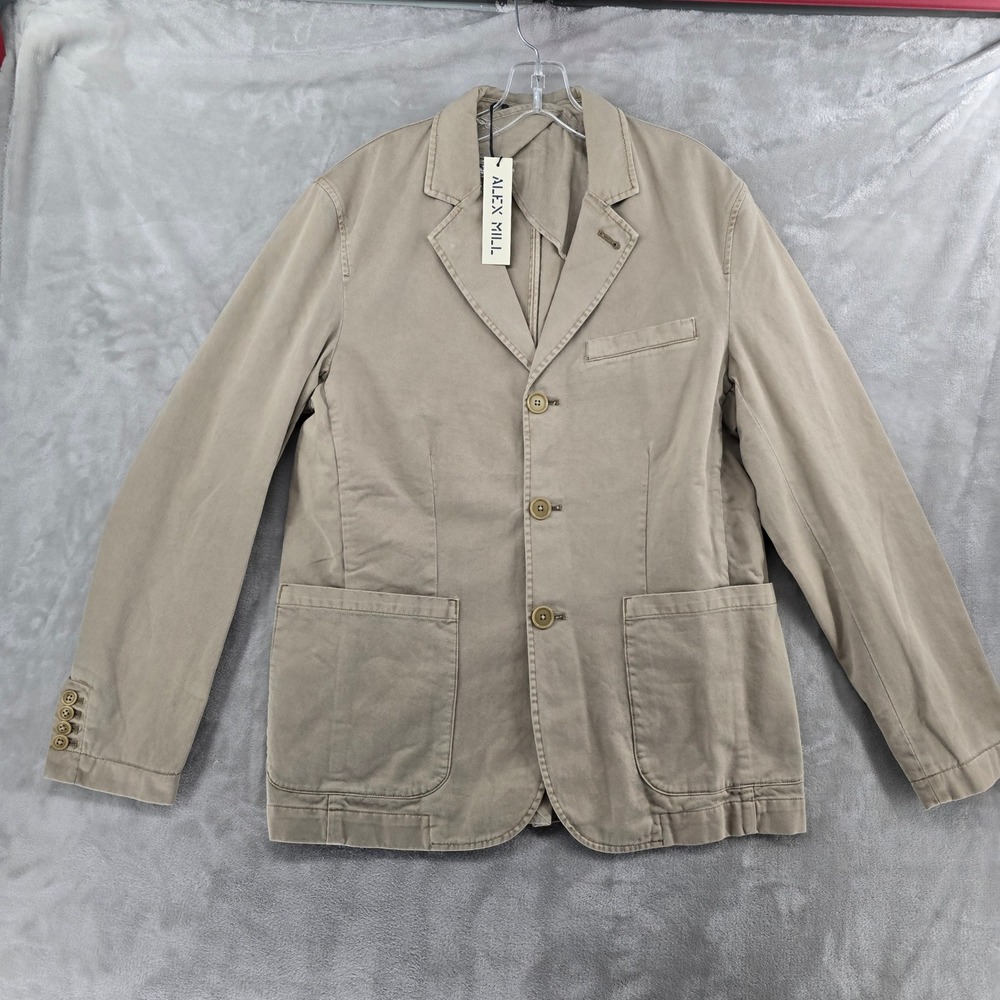NWT Alex Mill Size Medium Khaki Tan 100% Cotton 3-Button Blazer Jacket‎
